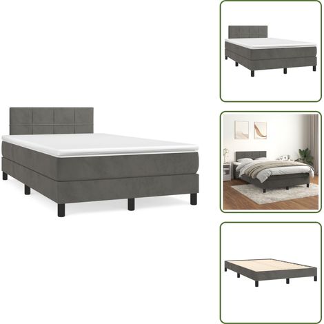 Letto in velluto - vidaXL Giroletto a Molle con Materasso Grigio Scuro 120x190 cm Velluto - Materasso in molle insacchettate