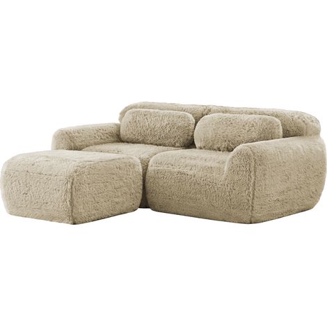 Sofá modular en L de 2 plazas, tejido afelpado suave, color topo claro, sin montaje (1/5)