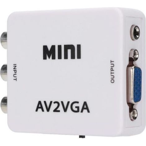 Convertisseur Av Vers Vga - Résolution 480P - Compatible Décodeur DVD VCD Webcam - Alimentation USB - Blanc (1/4)