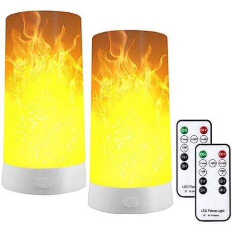 Lot de 2 lampes LED à effet de flamme, rechargeables par USB, avec télécommande et minuterie, mèche vacillante LED dansante (1/4)