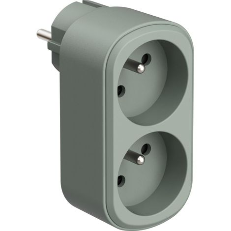 Electraline 531198 Adattatore Spina Multipresa Biplite Prima 2 Prese Francesi 16A, Adattatore da Muro, Verde (1/5)