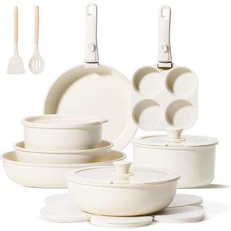 Cookware Set, Pans and Saucepans Sets with Handle, Cooking Set, Stackable, Oven Safe, Beige (1/5)