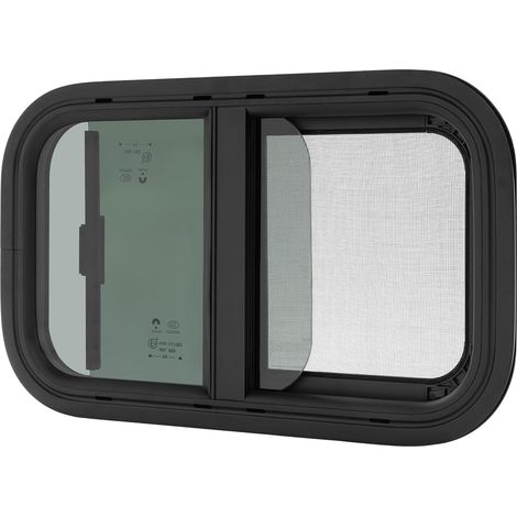 Fenêtre coulissante horizontale pour camping-car, 500 x 300 mm, en aluminium noir et verre trempé, avec moustiquaire amovible, convient pour caravane, pick-up, véhicule de conversion