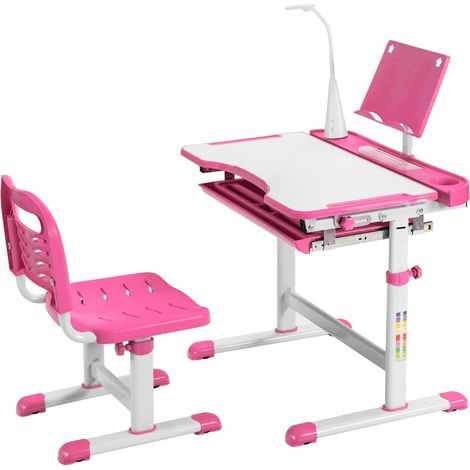 Mesa infantil juego de escritorio infantil con soporte para libros y luz led para ninos y ninas color rosa