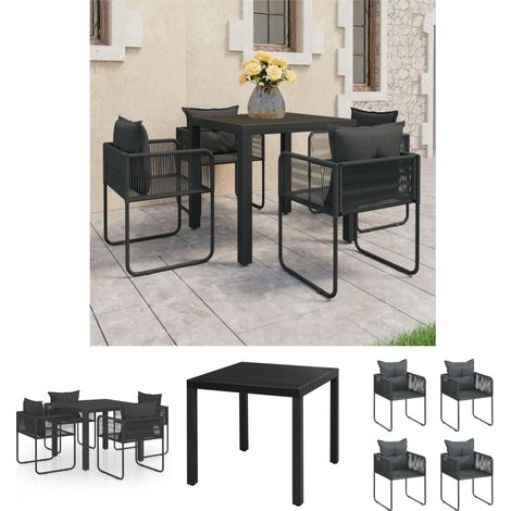 PVC-Rattan - vidaXL 5-tlg. Garten-Essgruppe PVC Rattan Schwarz - Aluminiumtisch (1/5)