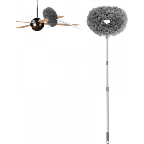 Plumeau de nettoyage pour ventilateur de plafond, 1,44 m,réutilisable, en microfibre, amovible, avec rallonge réglable (Gris) (1/5)