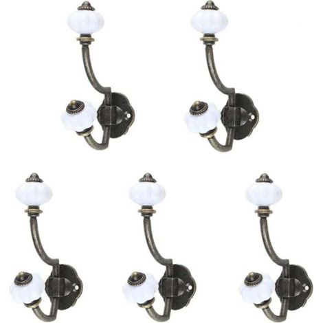 Percheros retro de cerámica - 5 piezas - Bronce - Estilo campestre - Percheros de pared - Percheros para sombreros - Percheros para puertas -Crezuo