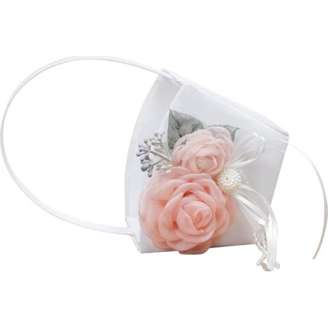 à fleurs élégant en tissu blanc orné de rubans et de fleurs (1/5)