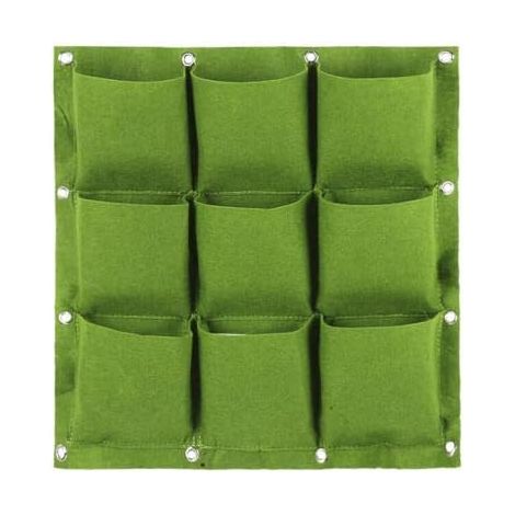 Lot de 2 jardinières verticales de jardin vertes, multi-poches, support mural en feutre, pot à herbes intérieur/extérieur, 9 poches (50 x 50 h) (1/5)