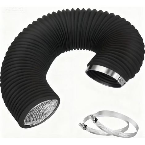 Tuyau d'évacuation d'air isolé et flexible pour sèche-linge, noir, 150 mm x 3 mètres, tuyau en PVC et aluminium, avec 2 colliers de serrage. (1/5)