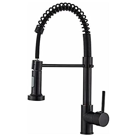 Robinet de cuisine avec douchette pivotante - Robinet de cuisine à ressort 360° avec 2 modes de jet et flexibles, mitigeur d'évier à poignée unique, eau chaude et froide disponibles, laiton (noir) (1/5)