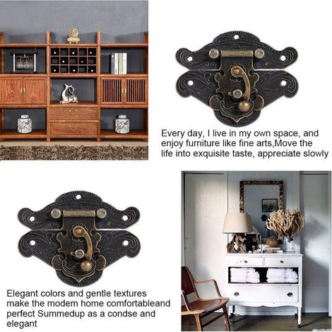 Verrous vintage antique gaufrage Moraillon Loquet Serrure Fermoir avec vis pour décoratifs Cabinet armoire Boîte à bijoux Boîte cadeau valise ou meuble Couleur bronze (Extra Large) GROOFOO