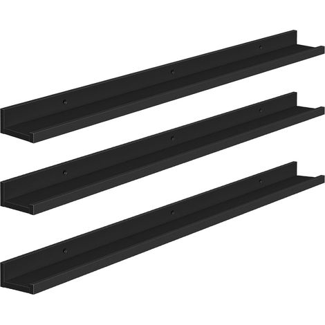 Étagères Flottantes, Étagères Murales, Lot de 3, Étagères Suspendues de 90 cm avec barrières surélevées et Attaches Invisibles, pour Salle de Bain, Chambre, Bureau, Noir (1/5)