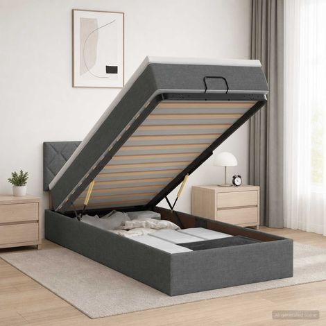 Lit coffre avec matelas et LED Gris foncé 90 x 200 cm Tissu (1/5)