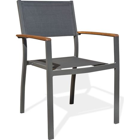 ORSINO - Gartensessel aus Aluminium und Akazie - Anthrazitgrau - REMARQUABLE