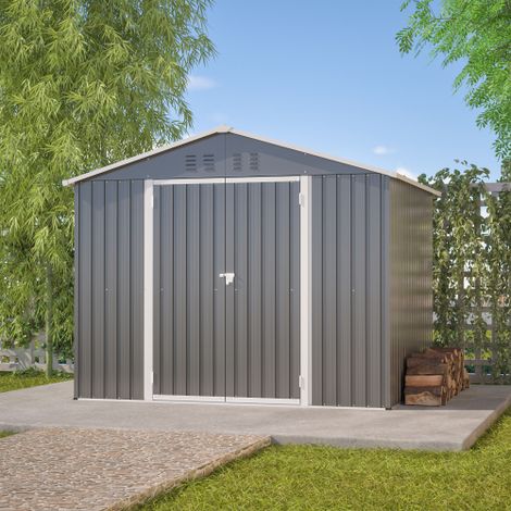Abri de jardin métal XL 240x180x191 cm  8,25 m³ Cadre de Fondation, Résistant Intempéries, Cabanon Extérieur Verrouillable pour Jardin et Terrasse
