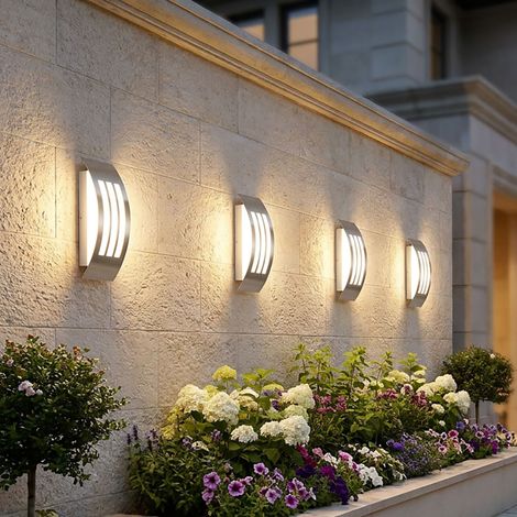 Lampes murales extérieures Lampe de façade argent Lampe murale Lampe de jardin Lampe de terrasse, 1x E27. LxH 10x31,8 cm, set de 4 pièces (1/5)