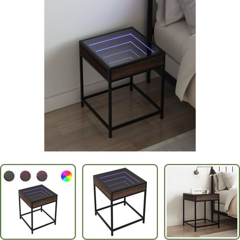 Miroir LED - Table de chevet avec LED infini chêne marron 40x40x51 cm (1/5)