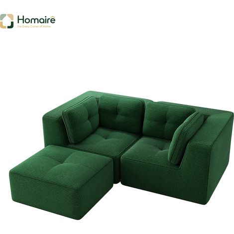 Canapé modulable en velours côtelé vert avec accoudoirs 208 x 177 x 69 cm HOMAIRE (1/5)