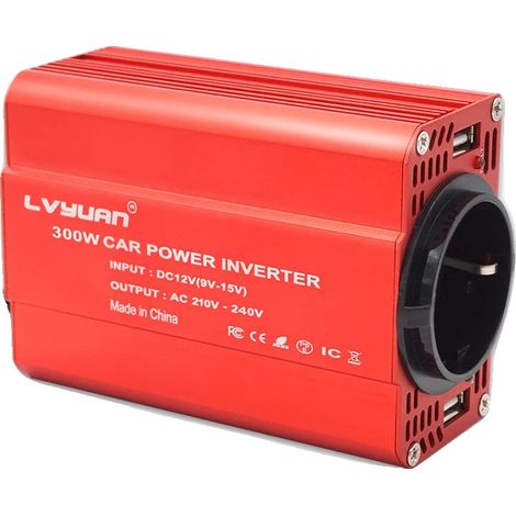 Wechselrichter, Dual-USB-Ausgang, Sicherheitsfunktionen, 12V-220V-50hz-Red, Europa, 12V, 220-240V (1/2)