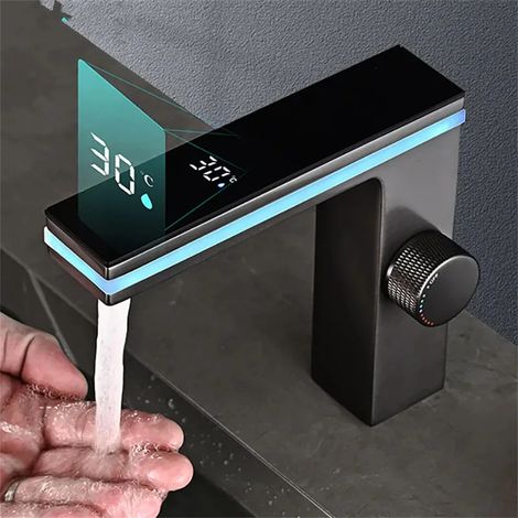 Robinet d'évier avec température LED numérique chaud et froid pour évier de cuisine, salle de bain, buanderie (1/5)