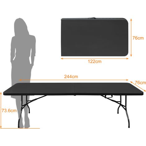 Klappbarer Tisch 244x76x73,6 cm aus Kunststoff und schwarzem Eisen mit Griff – MEUBLIV (1/5)