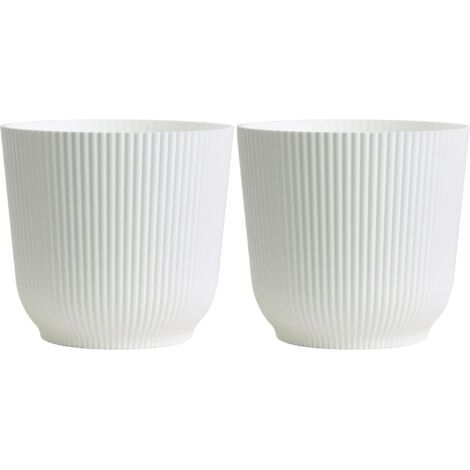 Pot de fleurs 14 cm Blanc - Lot de 2 - Pots de fleurs d'intérieur et d'extérieur pour jardin et maison en blanc mat - Pots de fleurs en plastique et résine renforcés pour décoration intérieure (1/4)
