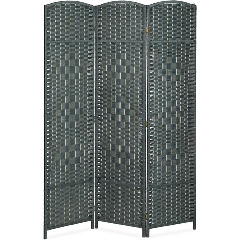 Paravento mobile pieghevole pratico decorativo soggiorno camera da letto 3 pannelli motivo intrecciato in legno grigio 130011466
