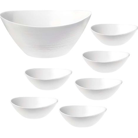 Set 7 Pezzi Macedonia Insalatiera + 6 Coppette in Vetro Opale Bianco ciotole gelato insalata servizio completo in Vetro Temperato Resistente agli Urti e Shock Termici per Casa e HORECA buffet