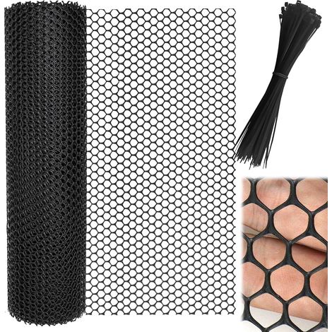40cm ×5m Grillage Plastique Petite Maille, Rouleau Grillage avec 100 Serre-Câbles, Polyvalente Clôture en Maille, Noir Filet pour Poulailler, Chat, Balcon (1/5)