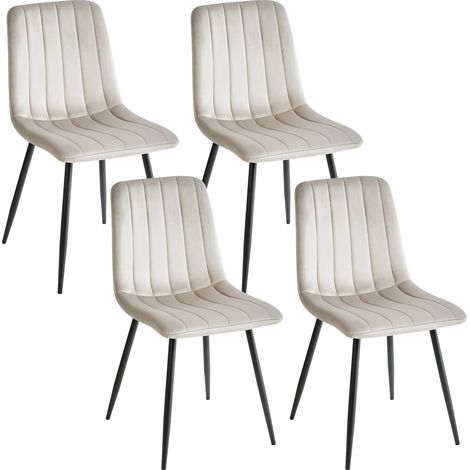 Conjunto de 4 sillas de comedor moderno patas de hierro terciopelo blanco crema Kalispell