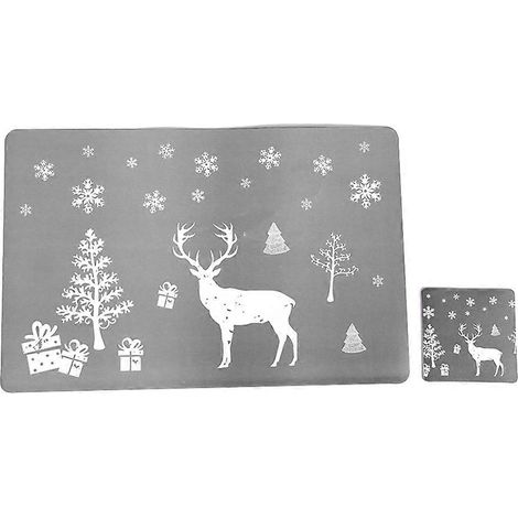 Ensemble de 12 sets de table de Noël à motif cerf gris multicolore, pour la maison, 43 x 28 x 0,1 cm (1/5)