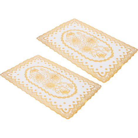 Set mit 2 goldenen PVC-Tischsets (30 x 45 cm), Untersetzern und Küchentischsets, Hochzeitsdekoration (1/5)