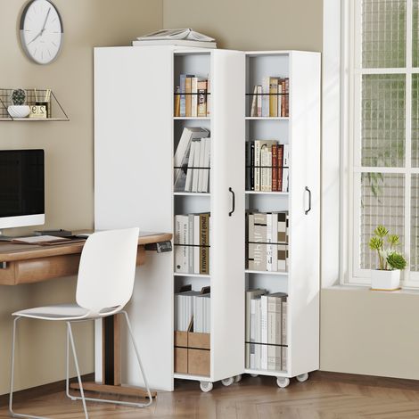 Libreria con 4 Ripiani e Ruote, Moduli Intercambiabili Sinistra e Destra, per Soggiorno, 51.5×41×158 cm (1/5)