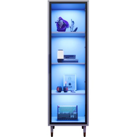 LED Glasvitrine 40x40x170 cm weiß, freistehende Vitrine mit getöntem Glas und LED Beleuchtung, schmale Wohnzimmer Vitrine mit links/rechts montierbarer Tür