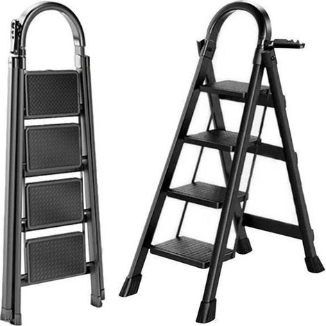 Scaletta Comfort Seven - 4 gradini - Acciaio - Pieghevole - 61×45×118cm(L-L-H) - Carico massimo 150 kg - Nero