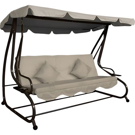 Marvin Harmony Dondolo Letto da Giardino 4 Posti con Tetto Parasole Struttura in Acciaio e Cuscino Imbottito 10 cm Altalena da Esterno Terrazzo Moka (1/4)
