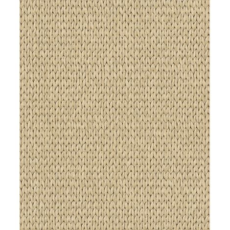 Papier peint effet maille tricot beige doré naturel (1/2)