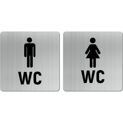 Lot de 2 plaques de WC en acier inoxydable pour homme et femme autocollantes, 12 x 12 cm, plaque de toilette, sans perçage, convient pour les immeubles de bureaux, les centres commerciaux (1/5)