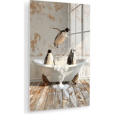 CUADRO DE METACRILATO Vintage - Pingüino - Bañera - Espuma Cuadros Para Dormitorio 60x90 (1/5)