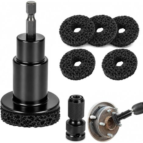 Kit de ponceuse de moyeu de roue, nettoyeur de moyeu de roue avec 6 têtes de ponçage, brosse de nettoyage de moyeu de roue, kit de nettoyage de moyeu de roue, élimination rapide de la rouille, pour (1/5)