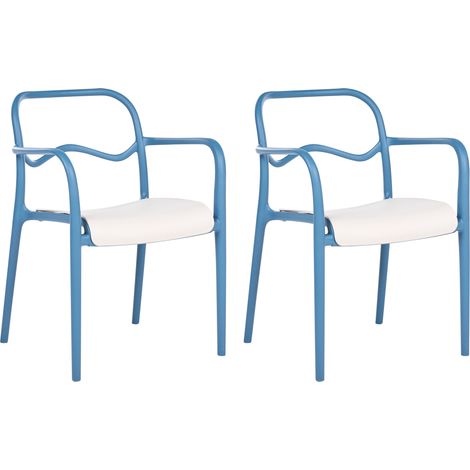 Conjunto de 2 sillas de comedor de jardín apilables de plástico estilo retro para todo tipo de clima azul Thasos