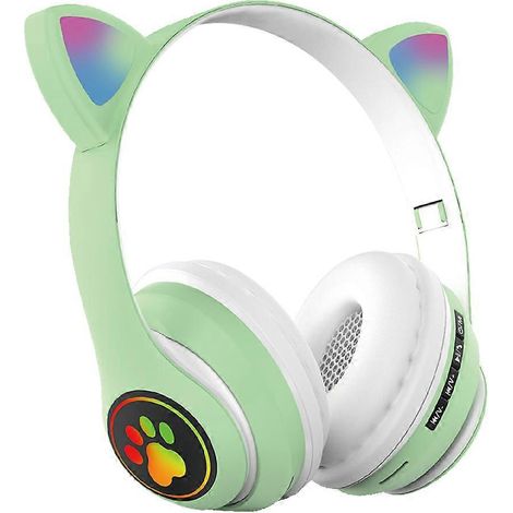 Casque sans fil Bluetooth avec oreilles de chat, lumière LED, pliable et micro intégré. (1/5)