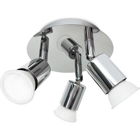 Plafonnier Pivotante LED à 3 Lumières 3xGU10 Angle d'Eclairage Réglable en Chrome Argent - Sans ampoule (1/5)