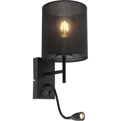 QAZQA Applique con braccio da lettura stacca - Moderno - Acciaio,Cotone - Nero - Cilindro (non sostituibile) LED Max. 1 x 1 Watt