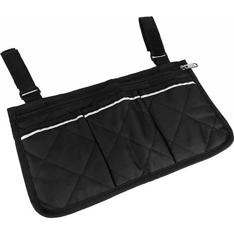 Sac Accoudoir Fauteuil Roulant - Matière Oxford Étanche - 4 Compartiments Réfléchissants - Fixation Poignées - Noir - 1 Pièce