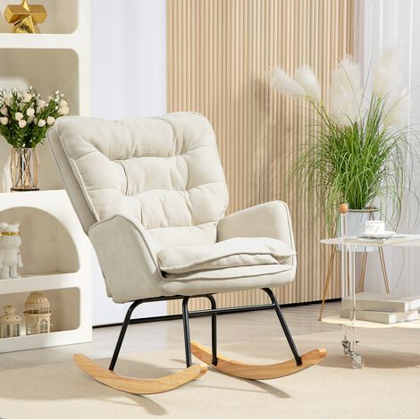 Poltrona a dondolo in ciniglia, 71 x 98,5 x 97 cm, beige HAVRYA (1/5)