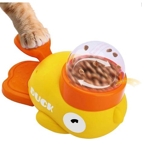 Distributeur de croquettes pour chat en forme de canard, distributeur interactif à alimentation lente, jouet à bouton-poussoir A (1/5)