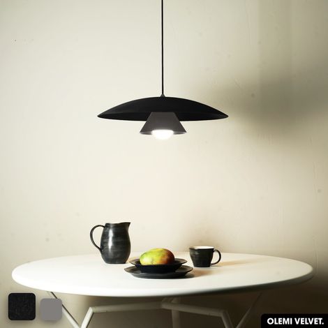 Lampe de suspension en velours - OLEMI VELVET NOIR - GRIS (1/2)