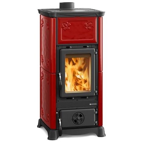 La Nordica – Poêle à bois Emiliana 6,5 kW – Foyer fonte – Revêtement majolique – Évacuation fumées arrière – Dimensions 45x49 h 95 cm
